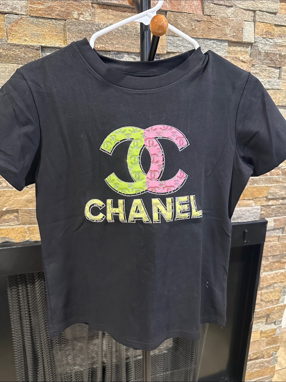 Black Tee with Pink & Lime Logo size S